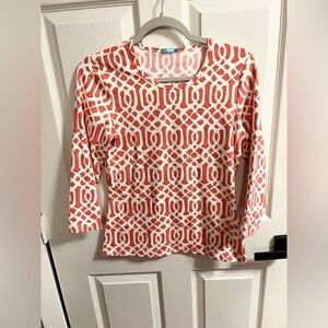 J MCLAUGHLIN WAVESONG TOP TEE CATALINA CLOTH SCOOP NECK 3/4 SLEEVE CORAL WHITE